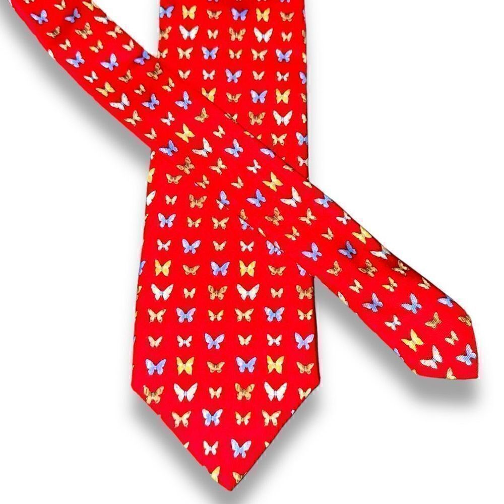 Tom James Executive Red & Blue Butterfly Tie Long